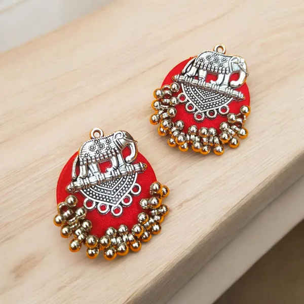 Red_Colour_Elephant_Fabric_Handmade_Stud