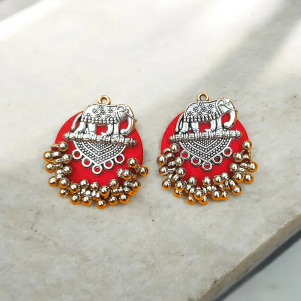 Red_Colour_Elephant_Fabric_Handmade_Stud