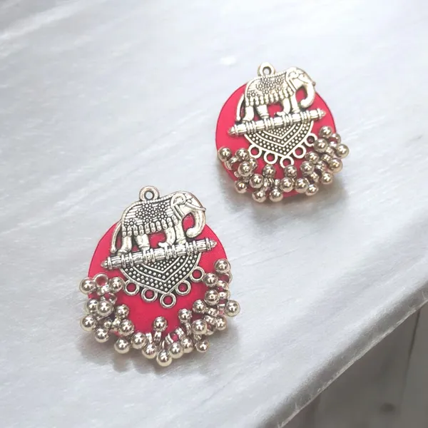 Magenta_Colour_Elephant_Stud_Fabric_Handmade_Earrings