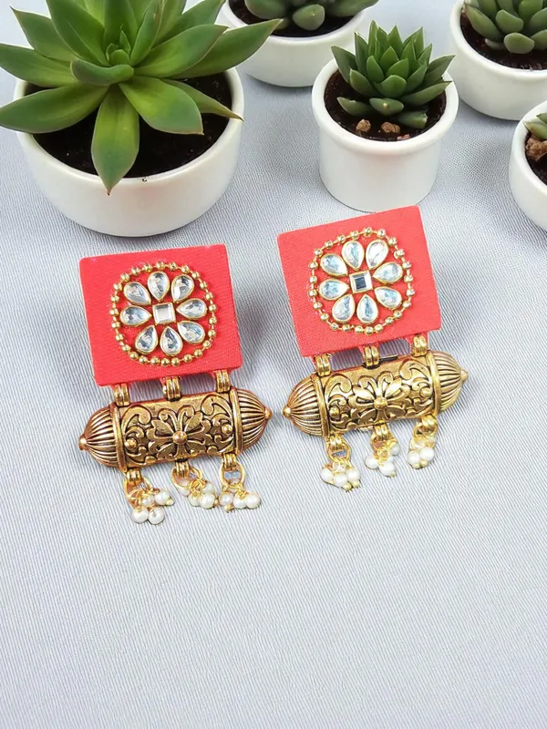 Handmade_Red_Colour_Flower_Design_Kundan_Earrings