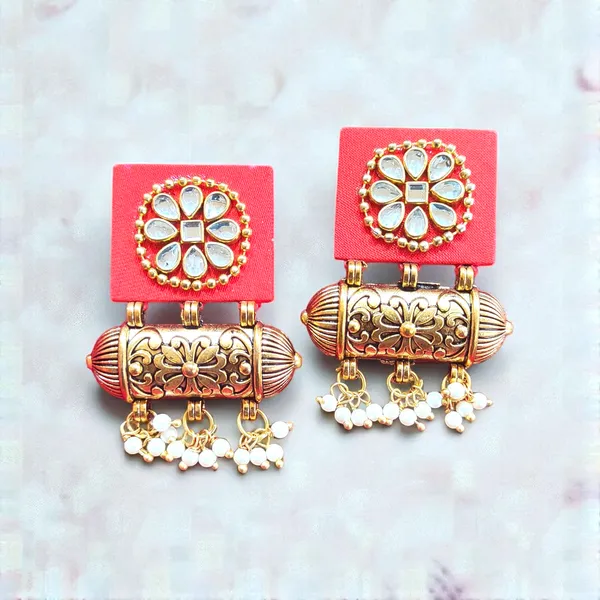 Handmade_Red_Colour_Flower_Design_Kundan_Earrings