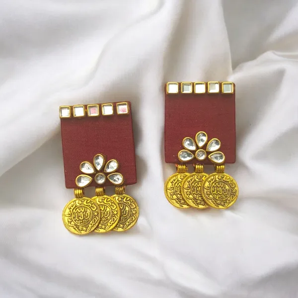Handmade_Maroon_Colour_Kundan_Earrings_With_Coins