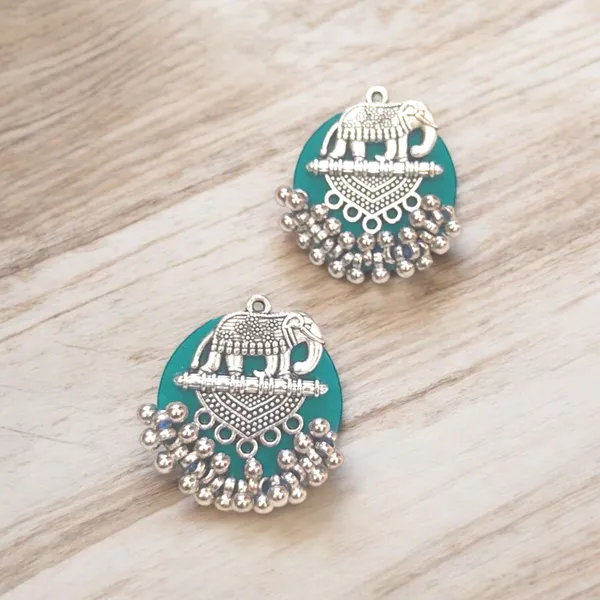 Ocean_Blue_Colour_Elephant_Stud_Fabric_Handmade_Earrings