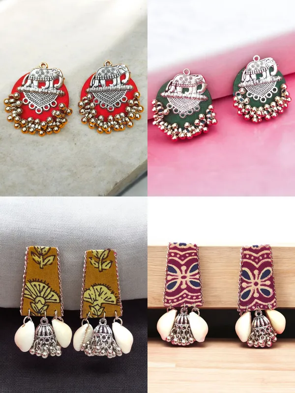 Multicolor_Handmade_Hand_Crafted_Earrings_For_Woman_And_Girls_(Pack_Of_4)