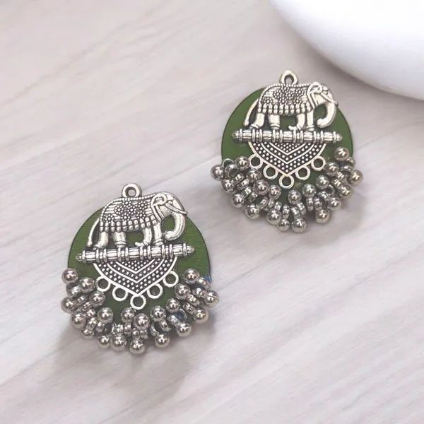 Mehandi_Colour_Elephant_Stud_Fabric_Handmade_Earrings