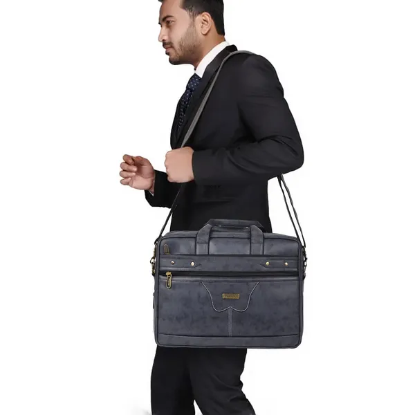 Grey_Men'S_15.6_Inch_Waterproof_Synthetic_Leather_Computer_Laptop_Messenger_Bag_Briefcase_Satchel_Shoulder_Bag