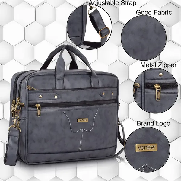 Grey_Men'S_15.6_Inch_Waterproof_Synthetic_Leather_Computer_Laptop_Messenger_Bag_Briefcase_Satchel_Shoulder_Bag