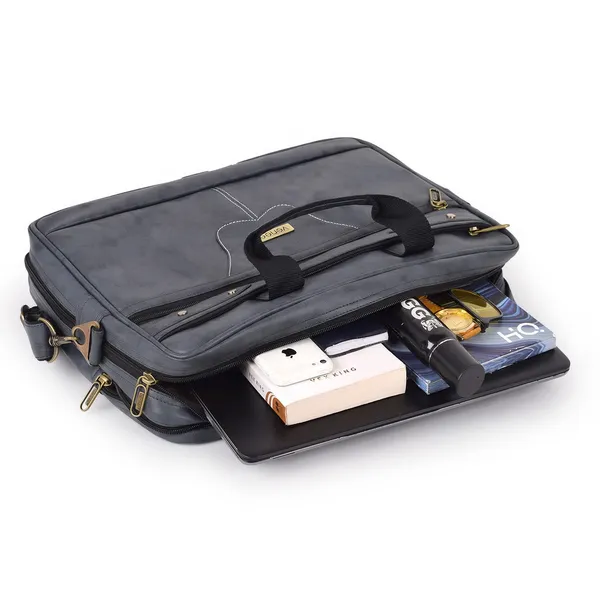 Grey_Men'S_15.6_Inch_Waterproof_Synthetic_Leather_Computer_Laptop_Messenger_Bag_Briefcase_Satchel_Shoulder_Bag