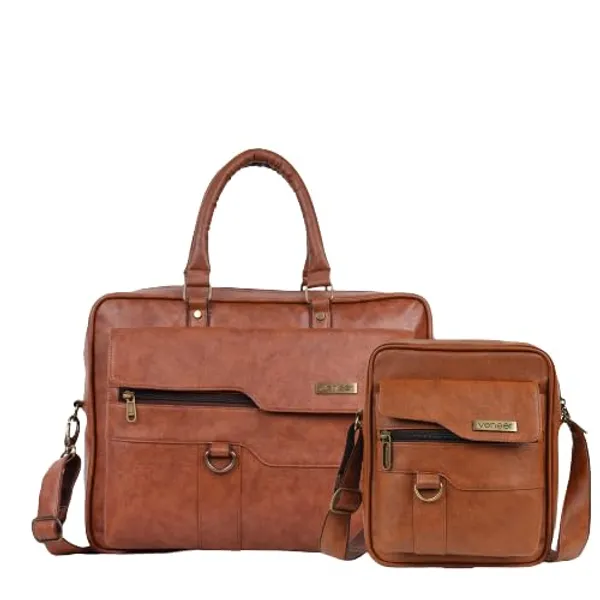 Tan_Vegan_Leather_Classic_Trendy_Travel_Premium_Laptop_Office_Shoulder_Crossbody_Daytrip_Business_Briefcase_Messenger_Bag_(Set_Of-02)