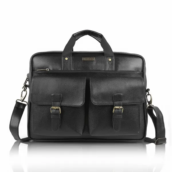 Black_Vegan_Leather_15.6_Inch_Laptop_Messenger_Bag|Padded_Laptop_Compartment|Office_Bag|Casual_Shoulder_Crossbody_Combo_Sling_Bag_And_Messenger_Bag_For_Men