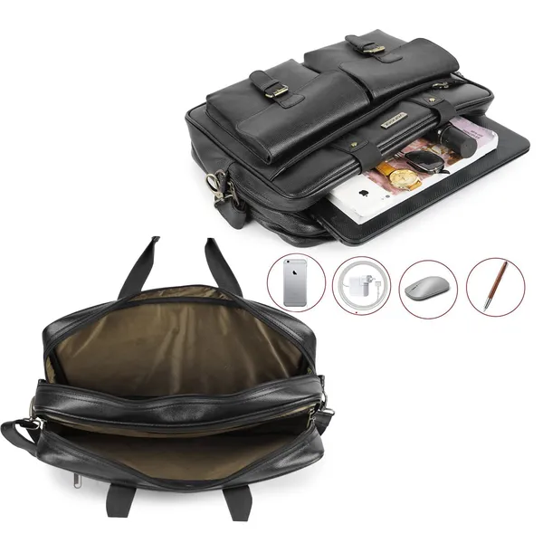 Black_Vegan_Leather_15.6_Inch_Laptop_Messenger_Bag|Padded_Laptop_Compartment|Office_Bag|Casual_Shoulder_Crossbody_Combo_Sling_Bag_And_Messenger_Bag_For_Men
