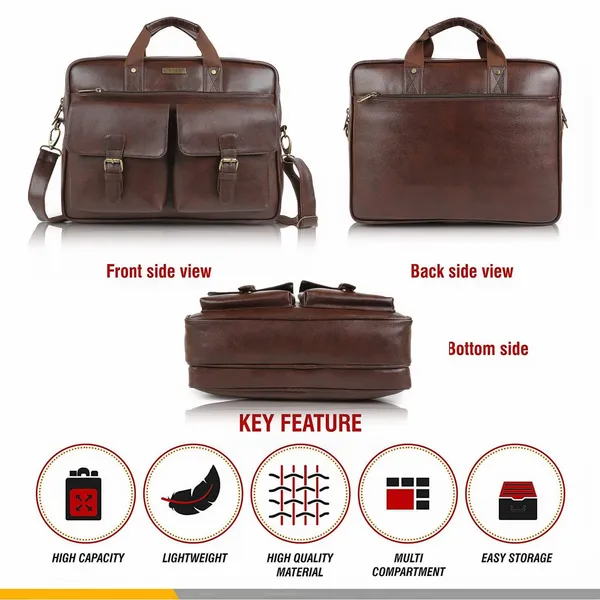 Brown_Vegan_Leather_15.6_Inch_Laptop_Messenger_Bag|Padded_Laptop_Compartment|Office_Bag|Casual_Shoulder_Crossbody_Combo_Sling_Bag_And_Messenger_Bag_For_Men