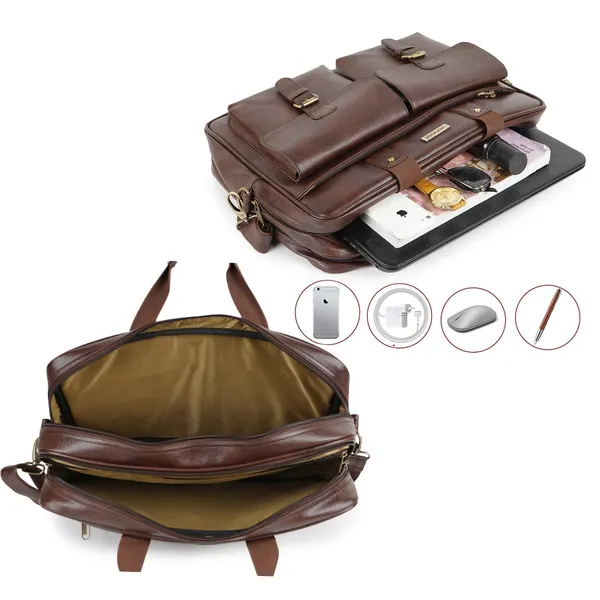 Brown_Vegan_Leather_15.6_Inch_Laptop_Messenger_Bag|Padded_Laptop_Compartment|Office_Bag|Casual_Shoulder_Crossbody_Combo_Sling_Bag_And_Messenger_Bag_For_Men