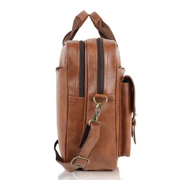 Tan_Vegan_Leather_15.6_Inch_Laptop_Messenger_Bag|Padded_Laptop_Compartment|Office_Bag|Casual_Shoulder_Crossbody_Combo_Sling_Bag_And_Messenger_Bag_For_Men