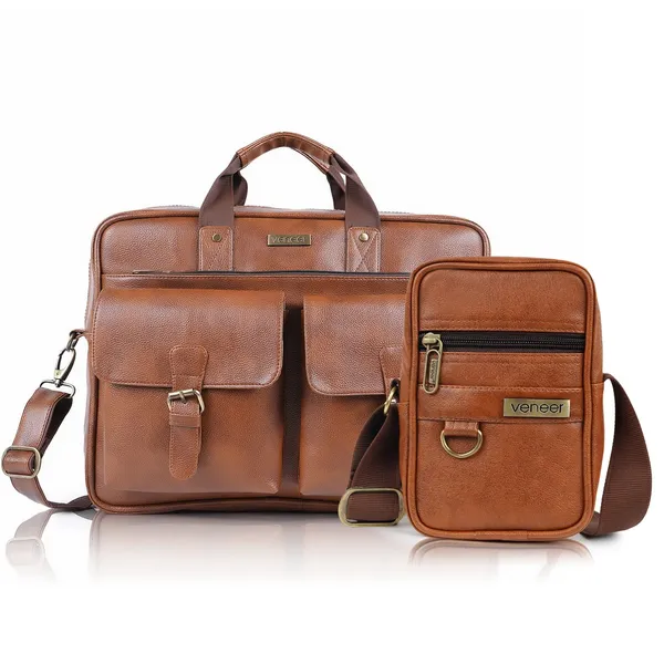 Tan_Vegan_Leather_15.6_Inch_Laptop_Messenger_Bag|Padded_Laptop_Compartment|Office_Bag|Casual_Shoulder_Crossbody_Combo_Sling_Bag_And_Messenger_Bag_For_Men