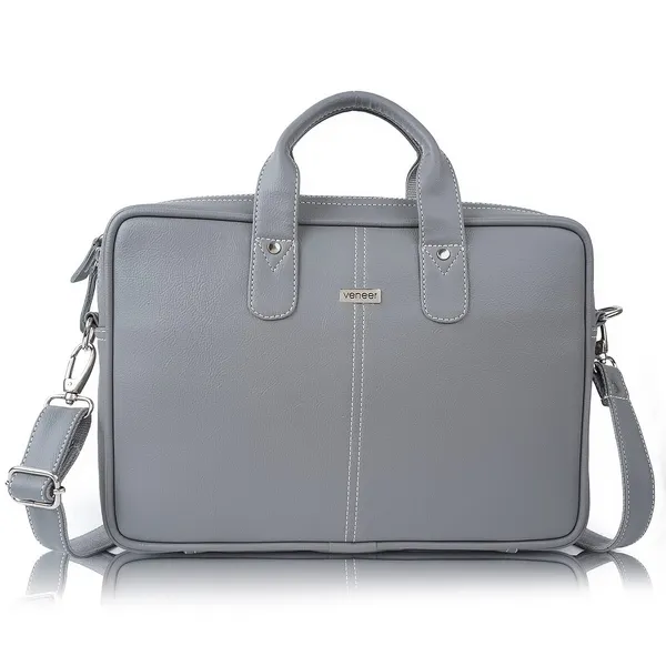Grey_Vegan_Leather_Casual_Medium_Laptop_Crossbody_Office|College|Business_Briefcase_Mesenger_Bag_For_Unisex
