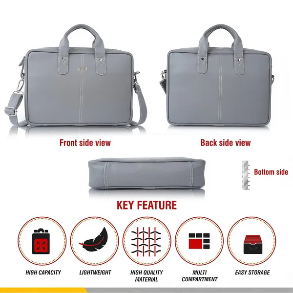 Grey_Vegan_Leather_Casual_Medium_Laptop_Crossbody_Office|College|Business_Briefcase_Mesenger_Bag_For_Unisex