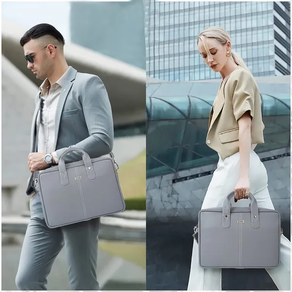 Grey_Vegan_Leather_Casual_Medium_Laptop_Crossbody_Office|College|Business_Briefcase_Mesenger_Bag_For_Unisex