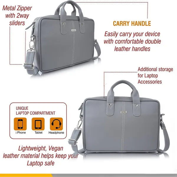 Grey_Vegan_Leather_Casual_Medium_Laptop_Crossbody_Office|College|Business_Briefcase_Mesenger_Bag_For_Unisex