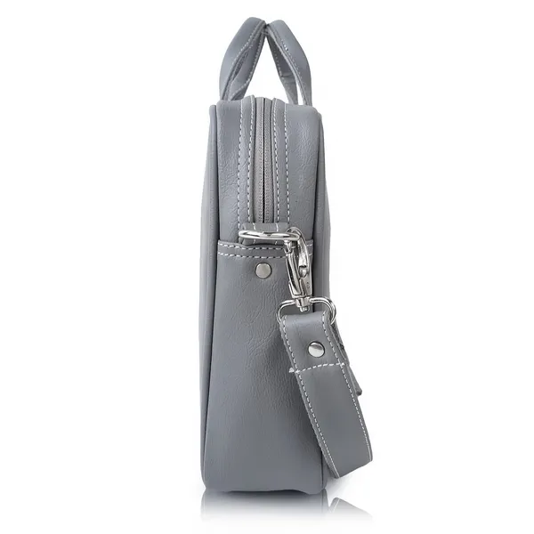 Grey_Vegan_Leather_Casual_Medium_Laptop_Crossbody_Office|College|Business_Briefcase_Mesenger_Bag_For_Unisex