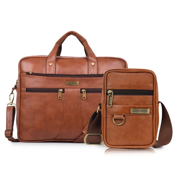 Tan_Premium_Vegan_Leather_15.6_Inch_Laptop_Messenger_Office_Bag_With_Crossbody_Slingbag_Business_Briefcase_For_Men_(Pack_Of-02)