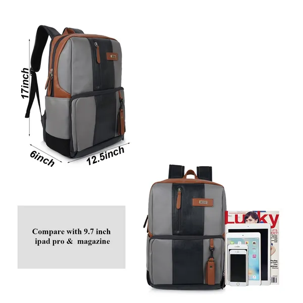 Grey_Stylish_40_Litre_Vegan_Leather_Unique_Design_Shoulder_Office_College_Business_Water_Resistance_Backpack_For_Unisex