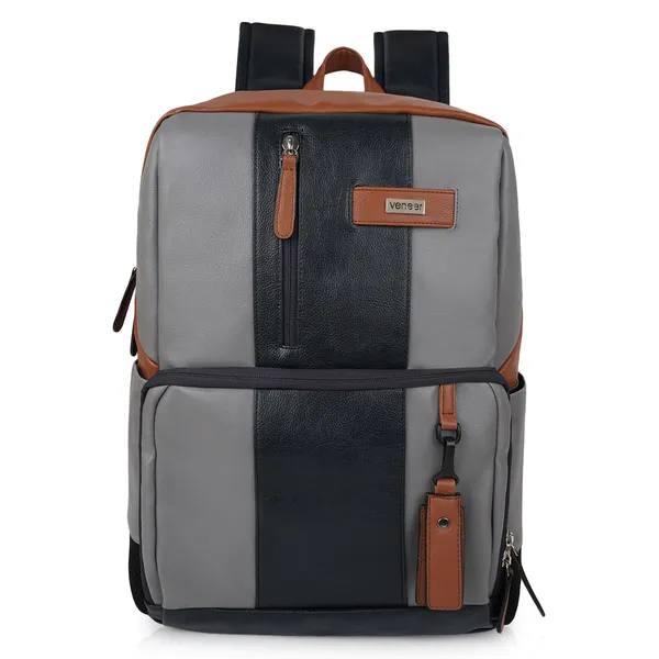 Grey_Stylish_40_Litre_Vegan_Leather_Unique_Design_Shoulder_Office_College_Business_Water_Resistance_Backpack_For_Unisex