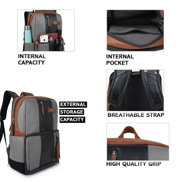 Grey_Stylish_40_Litre_Vegan_Leather_Unique_Design_Shoulder_Office_College_Business_Water_Resistance_Backpack_For_Unisex