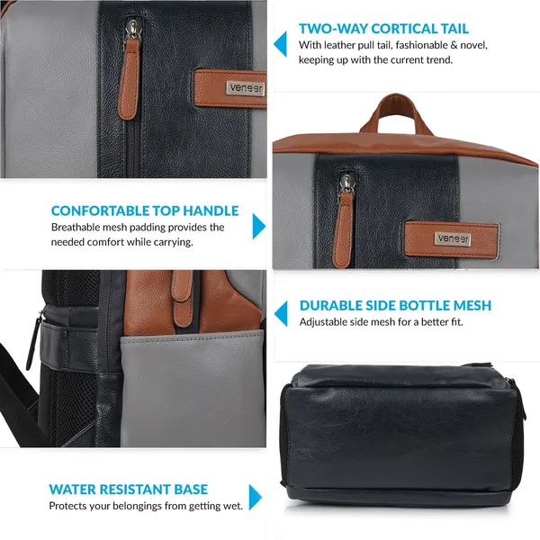 Grey_Stylish_40_Litre_Vegan_Leather_Unique_Design_Shoulder_Office_College_Business_Water_Resistance_Backpack_For_Unisex