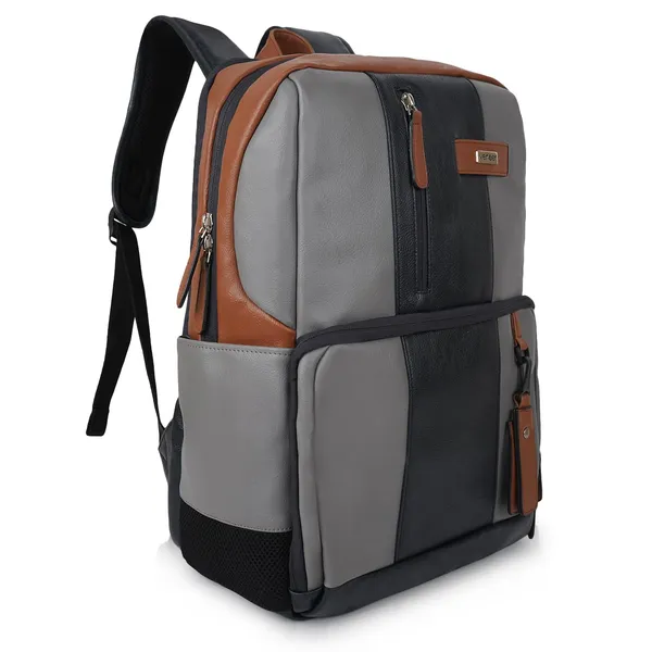 Grey_Stylish_40_Litre_Vegan_Leather_Unique_Design_Shoulder_Office_College_Business_Water_Resistance_Backpack_For_Unisex