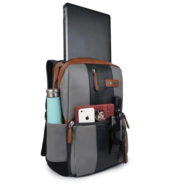 Grey_Stylish_40_Litre_Vegan_Leather_Unique_Design_Shoulder_Office_College_Business_Water_Resistance_Backpack_For_Unisex