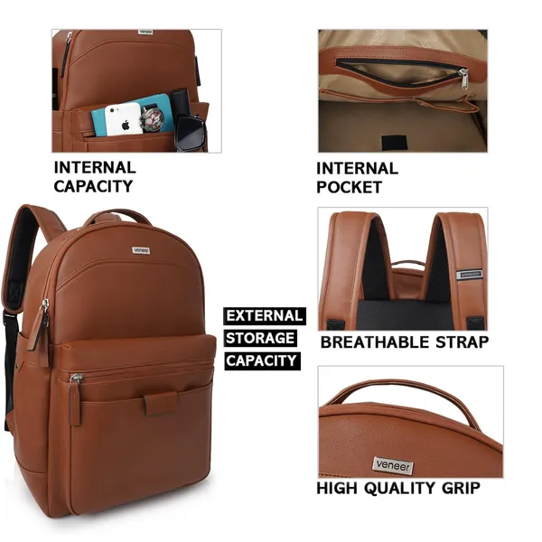 Tan_Classy_35_Litre_Vegan_Leather_Unique_Design_Shoulder_Office_College_Business_Daytrip_Backpack_For_Unisex