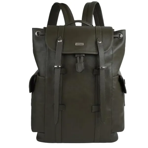 Green_Casual_Vegan_Leather_Travel_Hiking_Trip_Trekking_Camping_Water_Resistant_Work_Ykk_Zippers_Backpack_For_Unisex