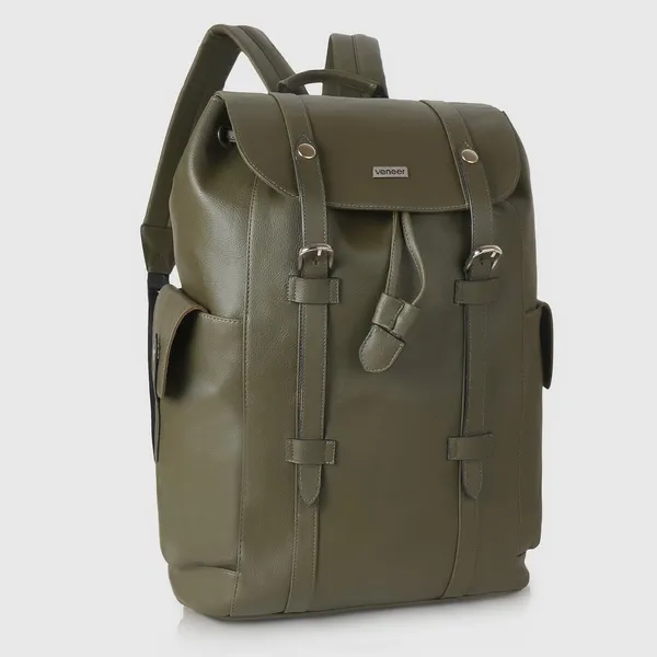 Green_Casual_Vegan_Leather_Travel_Hiking_Trip_Trekking_Camping_Water_Resistant_Work_Ykk_Zippers_Backpack_For_Unisex