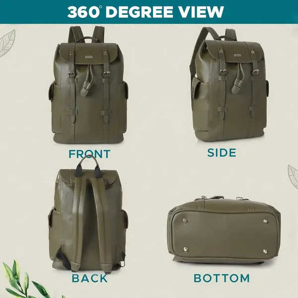 Green_Casual_Vegan_Leather_Travel_Hiking_Trip_Trekking_Camping_Water_Resistant_Work_Ykk_Zippers_Backpack_For_Unisex