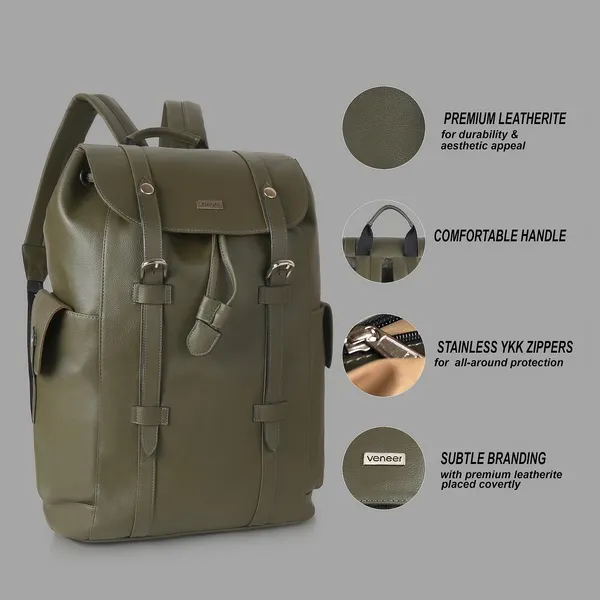Green_Casual_Vegan_Leather_Travel_Hiking_Trip_Trekking_Camping_Water_Resistant_Work_Ykk_Zippers_Backpack_For_Unisex
