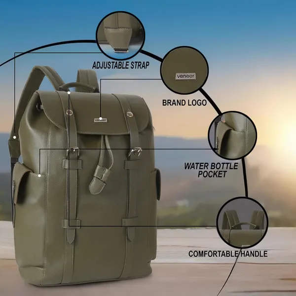 Green_Casual_Vegan_Leather_Travel_Hiking_Trip_Trekking_Camping_Water_Resistant_Work_Ykk_Zippers_Backpack_For_Unisex