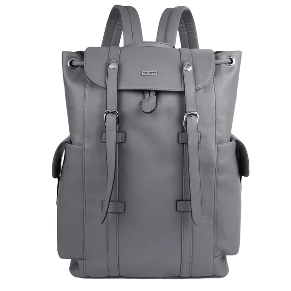 Grey_Casual_Vegan_Leather_Travel_Hiking_Trip_Trekking_Camping_Water_Resistant_Work_Ykk_Zippers_Backpack_For_Unisex