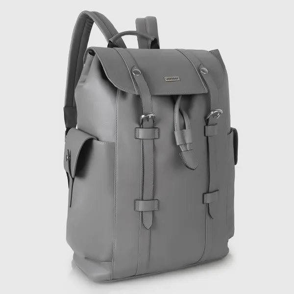 Grey_Casual_Vegan_Leather_Travel_Hiking_Trip_Trekking_Camping_Water_Resistant_Work_Ykk_Zippers_Backpack_For_Unisex