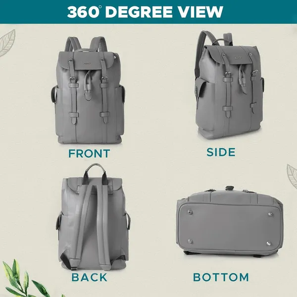 Grey_Casual_Vegan_Leather_Travel_Hiking_Trip_Trekking_Camping_Water_Resistant_Work_Ykk_Zippers_Backpack_For_Unisex