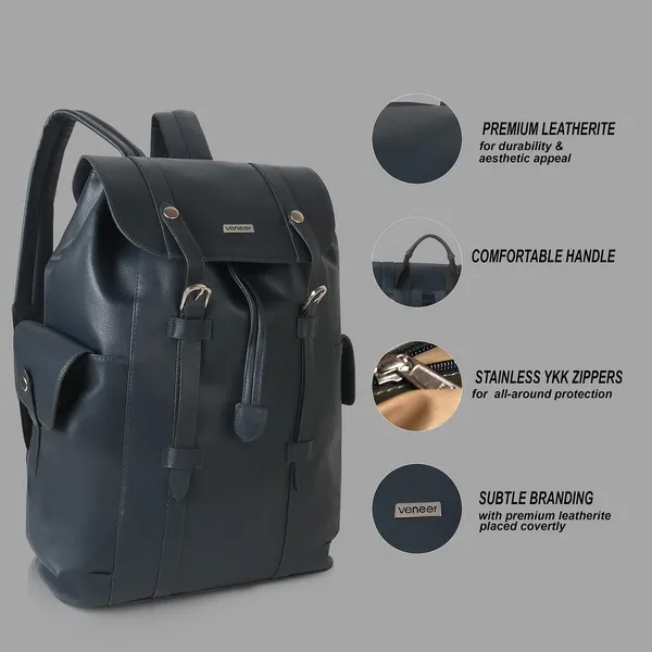 Navy_Blue_Casual_Vegan_Leather_Travel_Hiking_Trip_Trekking_Camping_Water_Resistant_Work_Ykk_Zippers_Backpack_For_Unisex