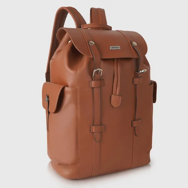 Tan_Casual_Vegan_Leather_Travel_Hiking_Trip_Trekking_Camping_Water_Resistant_Work_Ykk_Zippers_Backpack_For_Unisex