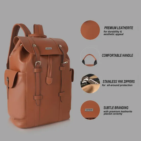 Tan_Casual_Vegan_Leather_Travel_Hiking_Trip_Trekking_Camping_Water_Resistant_Work_Ykk_Zippers_Backpack_For_Unisex