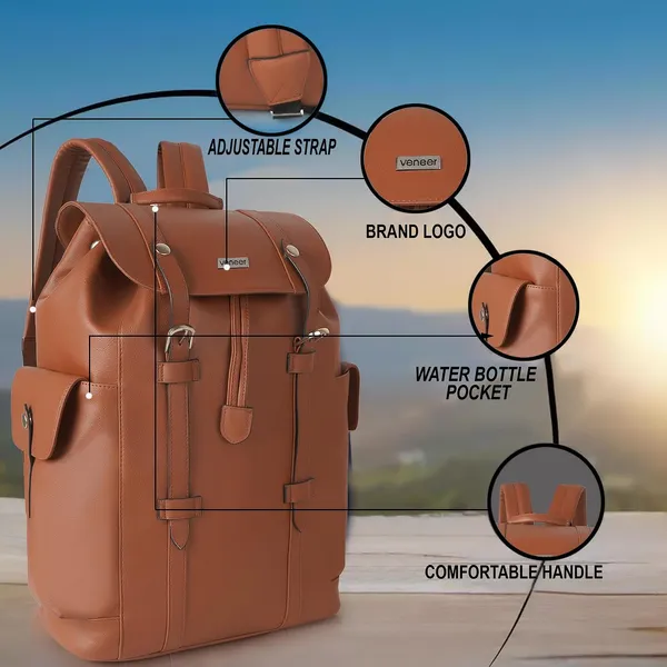 Tan_Casual_Vegan_Leather_Travel_Hiking_Trip_Trekking_Camping_Water_Resistant_Work_Ykk_Zippers_Backpack_For_Unisex