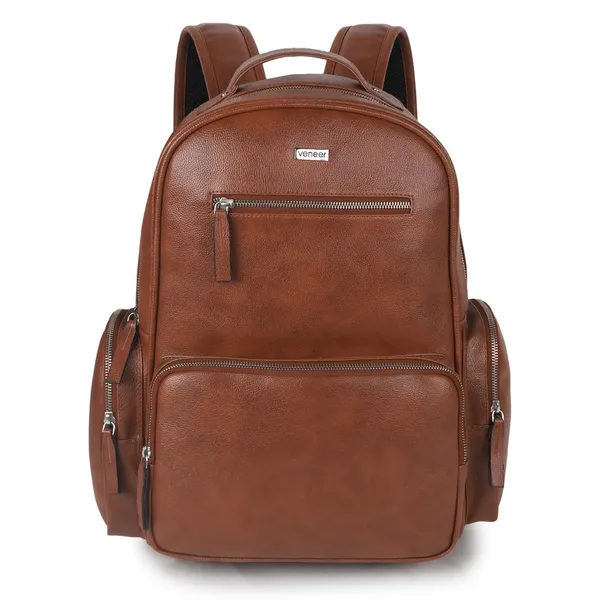 Tan_Casual_Vegan_Leather_Travel_Office_College_Laptop_15.6_Inch_Ykk_Zippers_Water_Resistant_Backpack_For_Unisex