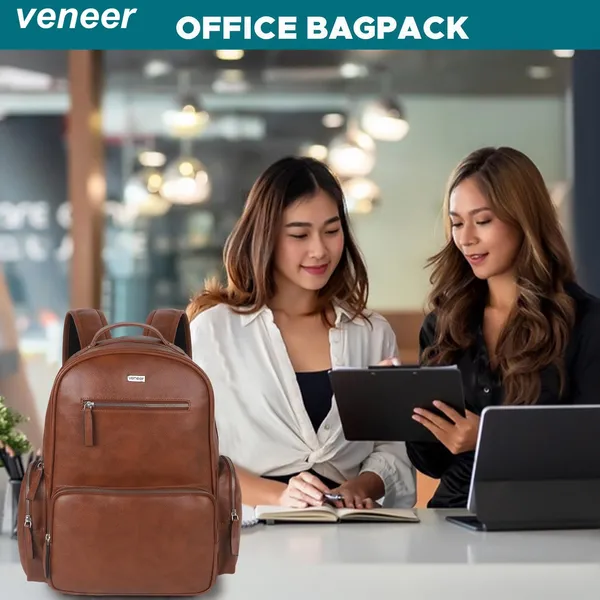 Tan_Casual_Vegan_Leather_Travel_Office_College_Laptop_15.6_Inch_Ykk_Zippers_Water_Resistant_Backpack_For_Unisex