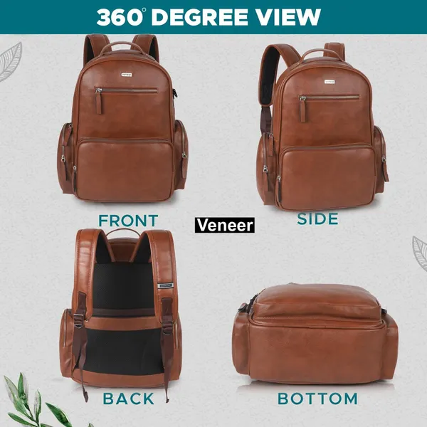 Tan_Casual_Vegan_Leather_Travel_Office_College_Laptop_15.6_Inch_Ykk_Zippers_Water_Resistant_Backpack_For_Unisex