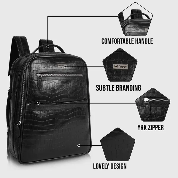 Black_Vegan_Leather_Classy_Laptop_15_In_Crocco_Pattern_Design_Business_College_Office_Ykk_Zippers_Backpack_For_Unisex