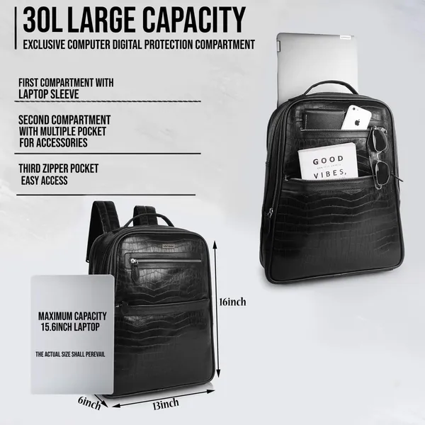 Black_Vegan_Leather_Classy_Laptop_15_In_Crocco_Pattern_Design_Business_College_Office_Ykk_Zippers_Backpack_For_Unisex