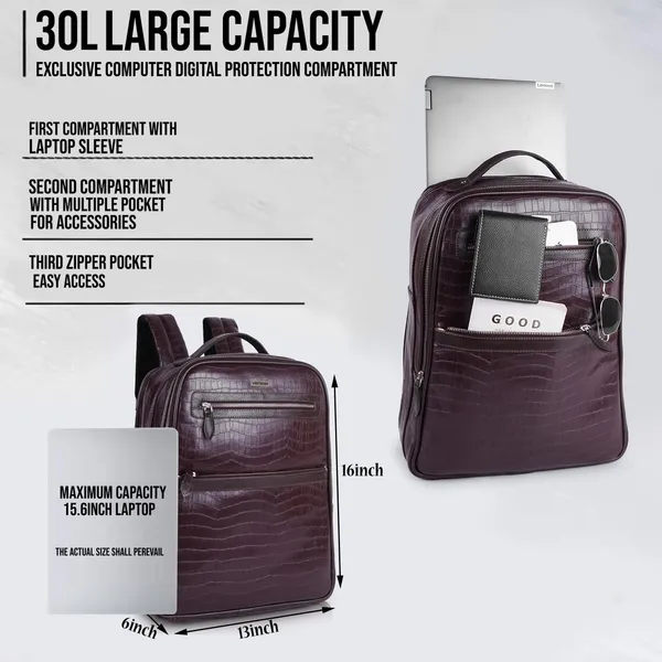 Brown_Vegan_Leather_Classy_Laptop_15_In_Crocco_Pattern_Design_Business_College_Office_Ykk_Zippers_Backpack_For_Unisex